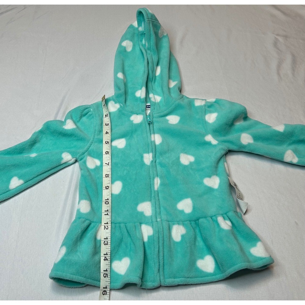 Old Navy Girls 5T Teal Heart Print Fleece Peplum Zip Up Hoodie Sweatshirt NWT